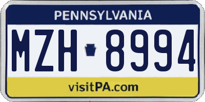PA license plate MZH8994