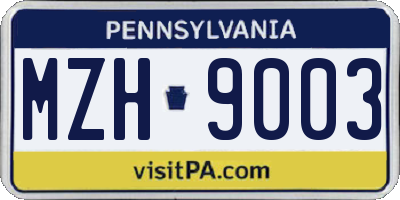 PA license plate MZH9003