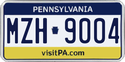 PA license plate MZH9004