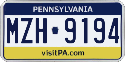 PA license plate MZH9194