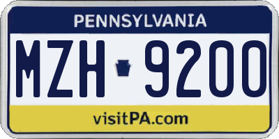 PA license plate MZH9200