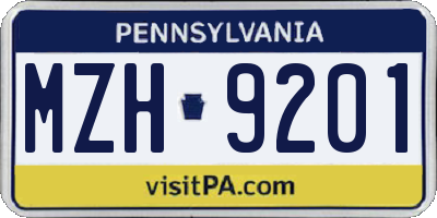 PA license plate MZH9201