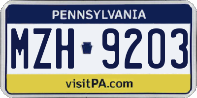 PA license plate MZH9203