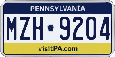 PA license plate MZH9204