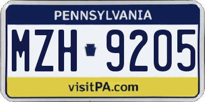 PA license plate MZH9205