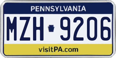 PA license plate MZH9206