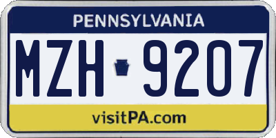 PA license plate MZH9207