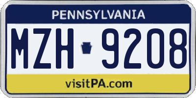PA license plate MZH9208