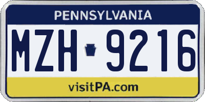 PA license plate MZH9216