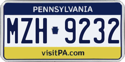 PA license plate MZH9232