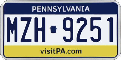 PA license plate MZH9251