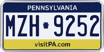 PA license plate MZH9252