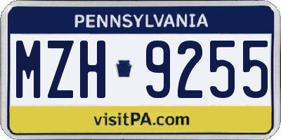 PA license plate MZH9255