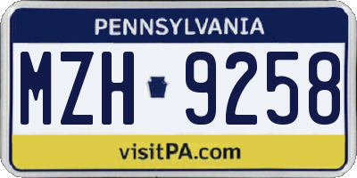 PA license plate MZH9258