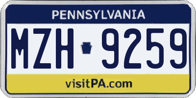 PA license plate MZH9259