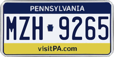 PA license plate MZH9265