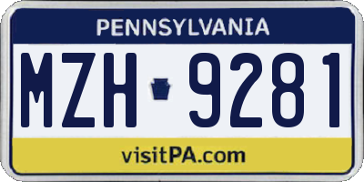 PA license plate MZH9281