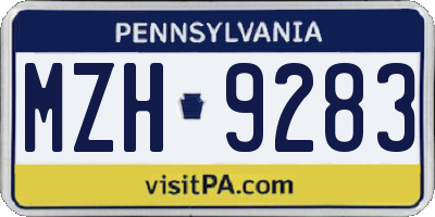 PA license plate MZH9283