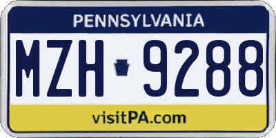 PA license plate MZH9288