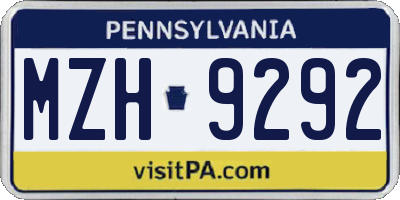 PA license plate MZH9292