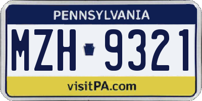 PA license plate MZH9321