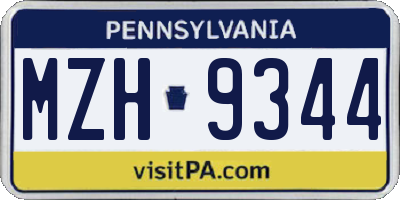 PA license plate MZH9344