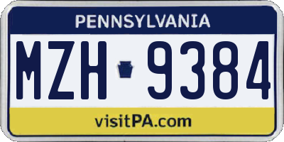 PA license plate MZH9384