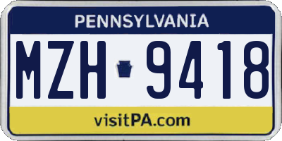 PA license plate MZH9418