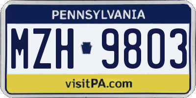 PA license plate MZH9803