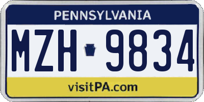 PA license plate MZH9834