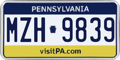 PA license plate MZH9839