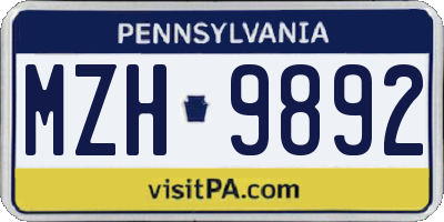 PA license plate MZH9892