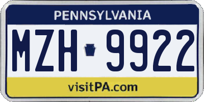 PA license plate MZH9922