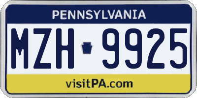 PA license plate MZH9925