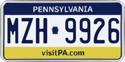 PA license plate MZH9926