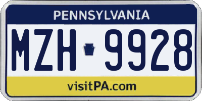 PA license plate MZH9928