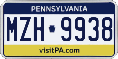 PA license plate MZH9938