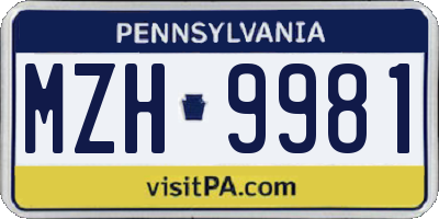 PA license plate MZH9981