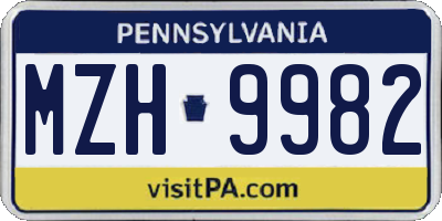 PA license plate MZH9982