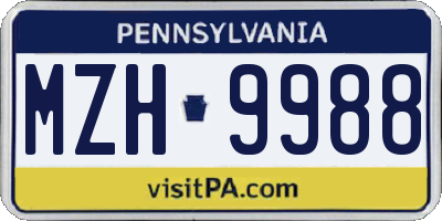 PA license plate MZH9988