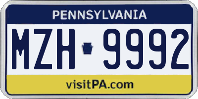 PA license plate MZH9992