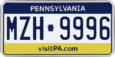 PA license plate MZH9996