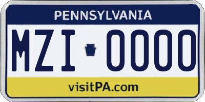 PA license plate MZI0000