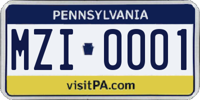 PA license plate MZI0001