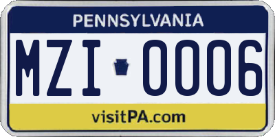 PA license plate MZI0006