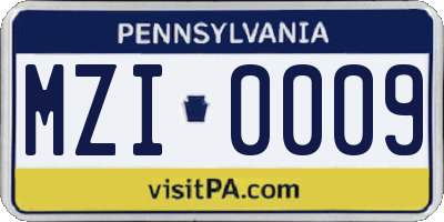 PA license plate MZI0009