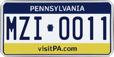 PA license plate MZI0011