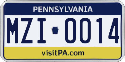 PA license plate MZI0014