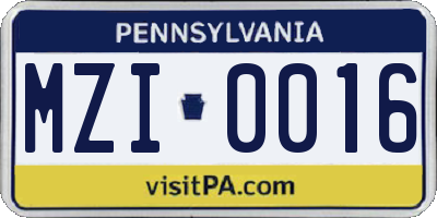 PA license plate MZI0016