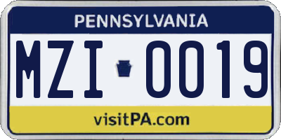 PA license plate MZI0019
